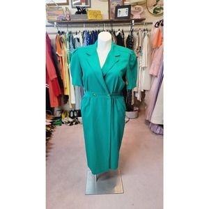 XL green 1980s/90s shirt dress
